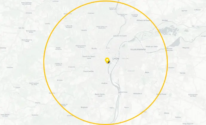 Carte de la zone d'intervention de Doctor Shine autour de Lyon